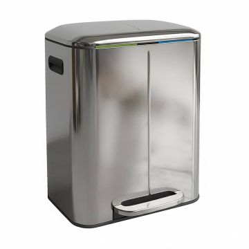 Virtuves atkritumu urna Relaxdays, 2 nodalījumi pa 20 l, Sudraba, 44,5 × 60 × 41 cm