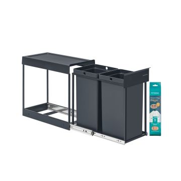 Virtuves atkritumu tvertne SONGMICS, 2 × 15 l, Pelēka, 48,6 × 25,4 × 44 cm