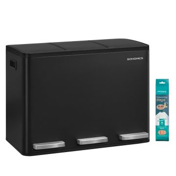 SONGMICS LTB145 Kitchen Trash Can, 3 × 15 l, Black, 62 × 35.3 × 45.5 cm