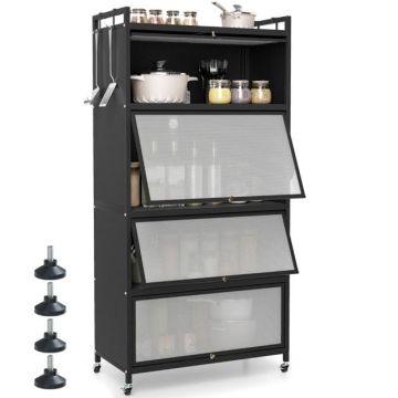 Kitchen cabinet, 5 levels, 4 doors, Black/white, 80.5 × 40 × 162 cm