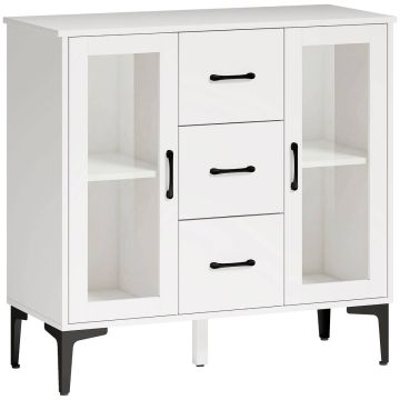 Кухонный шкаф Aosom, 3 ящика, 2 стеклянные дверцы, 90 × 86 × 38 см