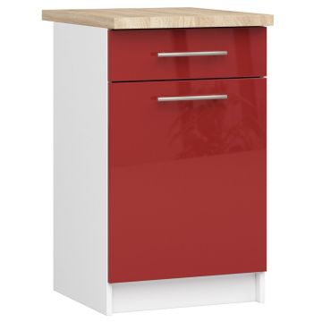 Кухонный шкаф OLIWIA S50, одна дверца и один ящик, белая/красная, 50 × 85 × 46 см