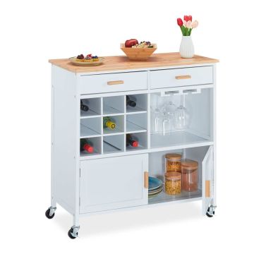 Virtuves skapis Relaxdays 10041337.0, 2 atvilktnes, plaukts 9 pudelēm, Balta, 86 × 88,5 × 41 cm