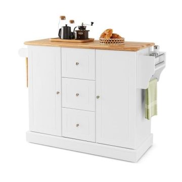 Kitchen island cabinet trolley, 2 cabinets, 3 drawers, 127 × 91.5 × 46 cm