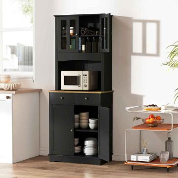 Kitchen cabinet, with 2 drawers, Black, 68 × 170 × 40 cm