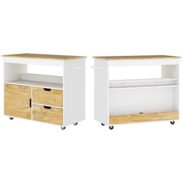 Кухонный тележка Homcom 107x50x85см, белого/светло-коричневого цвета