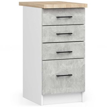 Кухонный шкаф OLIWIA S40, 4 ящика, белый/серый, 40 × 85 × 46 см