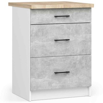 Кухонный шкаф OLIWIA S60, 3 ящика, белый/серый, 60 × 85 × 46 см
