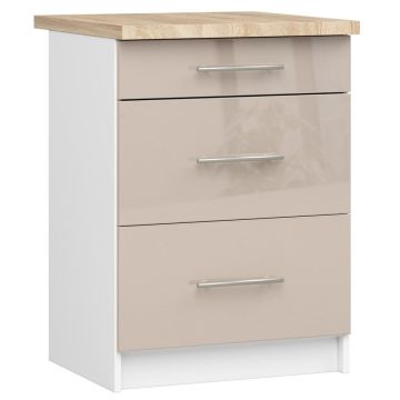 Кухонный шкаф OLIWIA S60, 3 ящика, белый и бежевый, 60 × 85 × 46 см