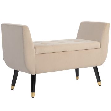 Mīksts sols ar mantu kasti Homcom 107x42x65cm, smilšu/melnas krāsas
