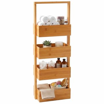 Vannas istabas plaukts Relaxdays, 4 atvērti plaukti, 28 × 88 × 16 cm