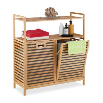 Vannas istabas plaukts ar veļas maisiem Relaxdays 10049659.0, 2 maisi, 2 plaukti, 88 × 95 × 33 cm