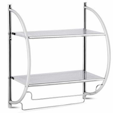 Bathroom shelf holder, with two shelves and two hooks, Silver/white, 45 × 26 × 55 cm