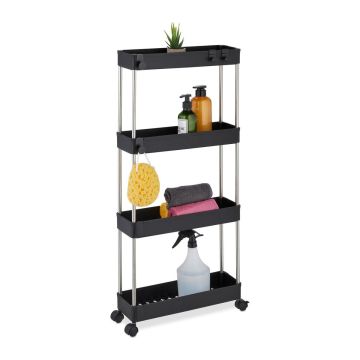 Vannas istabas ratiņu plaukts Relaxdays 10048024.0, 4 plaukti, Melna, 41,5 × 88 × 14,5 cm