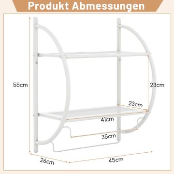 Bathroom towel rack, two-tier with two hooks, 45.72 × 25.4 × 55.88 cm