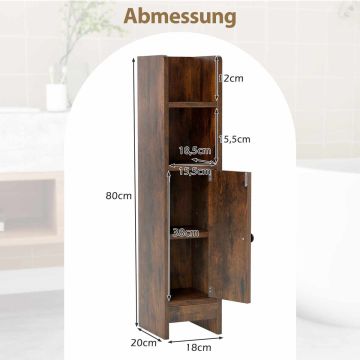 Bathroom cabinet, 2 open shelves, Brown, 20 × 80 × 18 cm