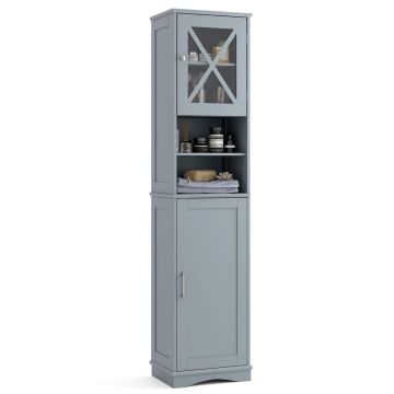Bathroom cabinet, Tall, narrow, 5 shelves, Gray/white, 40 × 170.5 × 30 cm