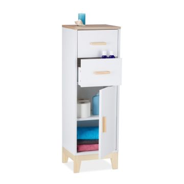 Vannas istabas skapis Relaxdays, 2 atvilktnes, Balta/brūna, 32 × 97,5 × 28 cm