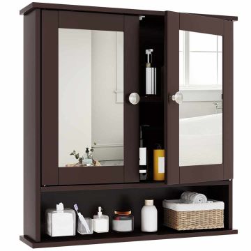 Vannas istabas skapītis ar spoguli, 2 durvis, regulējams plaukts, brūns, 56 × 58 × 13 cm