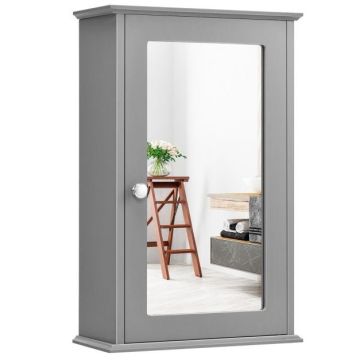 Bathroom cabinet, with mirror, Grey/white, 34 × 15 × 53 cm