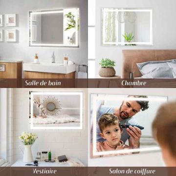 Зеркало для ванной, со светодиодной подсветкой, Серебристый, 70 × 50 × 4 см