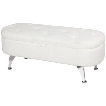 Mīksts sols ar mantu kasti Homcom 114x47x46,5cm, baltas/ sudraba krāsas