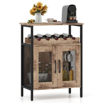 Wine bar cabinet, for 5 bottles and 6 glasses, Oak, 60 × 79 × 34 cm