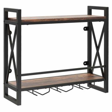 Wine rack, 2 shelves, 3 glass holders, 59.7 × 54.6 × 20.3 cm