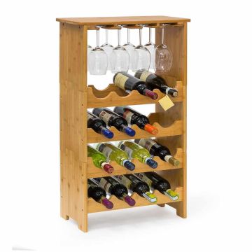 Vīna plaukts Relaxdays 10013871.0, 16 pudelēm un 12 glāzēm, 50 × 84 × 24 cm