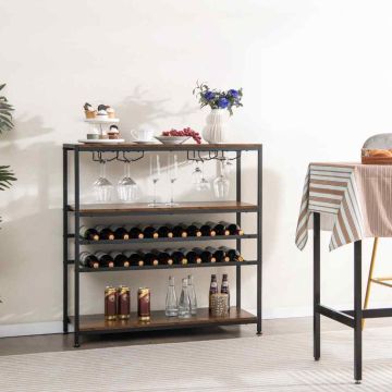 Wine rack, 5-tier, 4 glass holders, 101.6 × 101.6 × 35.56 cm