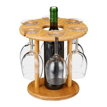 Vīna glāžu turētājs Relaxdays 10031069.0, 6 glāzēm un 1 pudelei, 25 × 25 cm