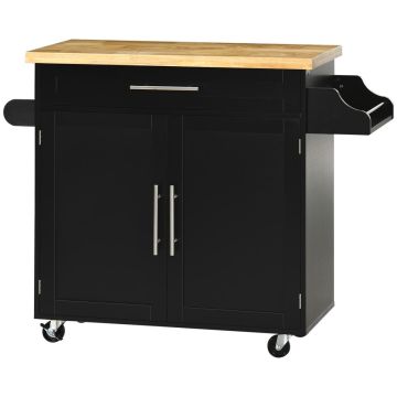 Virtuves ratiņi Homcom 109x40x89cm, melni/gaiši brūni