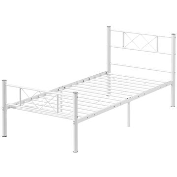 Gultas rāmis Homcom 96x208x88cm, baltā krāsā