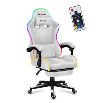 Spēļu krēsls Huzaro Force 4.7 RGB, ar kāju balstu, Balts, 81 × 29 × 54 cm