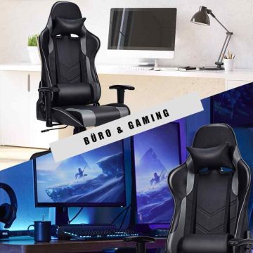 Gaming chair, Black/Grey, 74 × 70 × 124.5–132.5 cm