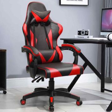 Gaming chair, red, 28.5 × 49–53 × 28.5 in