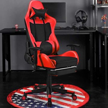 Gaming chair, adjustable backrest and footrest, 72 × 72 × 128–137 cm