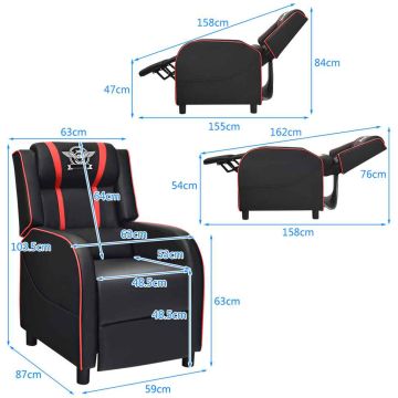 Gaming chair, Foldable, with footrest, 59 × 103.5 × 87 cm