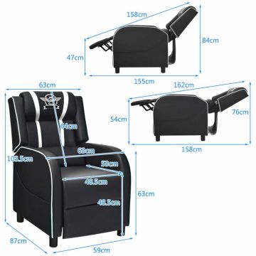 Gaming chair, Foldable, with footrest, 59 × 103.5 × 87 cm