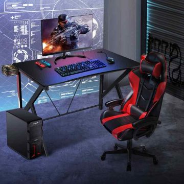Gaming desk, K-shaped, Black, 115 × 73 × 76.5 cm