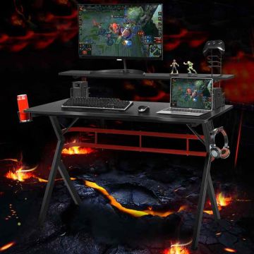 Gaming Desk, Monitor Shelf, 47.5 × 25 × 38 in