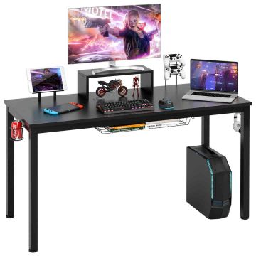 Gaming desk, monitor shelf, Black, 154.94 × 93.98 × 59.69 cm