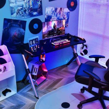 Gaming table, RGB LED lighting, Black/Silver, 120 × 77 × 60 cm