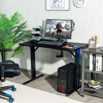 Gaming Table, with LED Lighting, Black, 43.3 × 23.6 × 30 inches