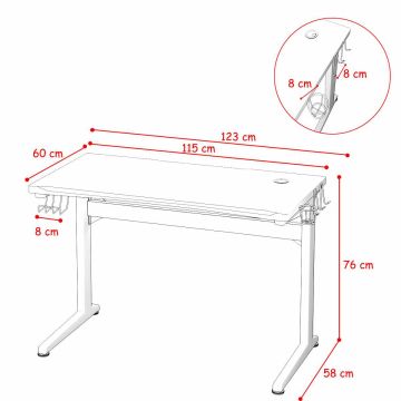 Gaming table, T-frame, Black, 123.19 × 59.69 × 76.2 cm