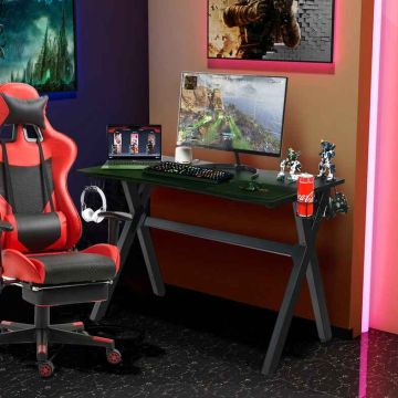 Gaming Desk, X-Frame, Black, 123.19 × 59.69 × 76.2 cm