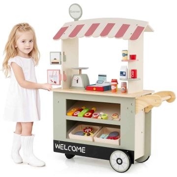 Toy food cart, POS machine, scales, 30 accessories, 29.5 × 12 × 40 inches