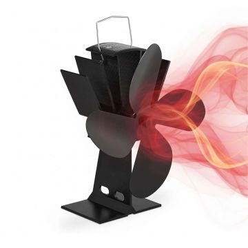 Kamīna ventilators Relaxdays 10033811.0, 4 lāpstiņas, Melna, 19 × 26 × 12 cm