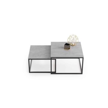 Betona dizaina kafijas galdiņš Twin 70x70x42cm / 60x60x36 cm, pelēks