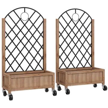 2 paaugstinātu gultu komplekts ar līstēm Outsunny 52x25x97cm, gaiši brūns/melns